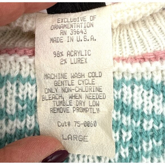 Vintage Cricket Lane Women's Large Pink Gray Sweater Pullover Cottage Core - Picture 10 of 10